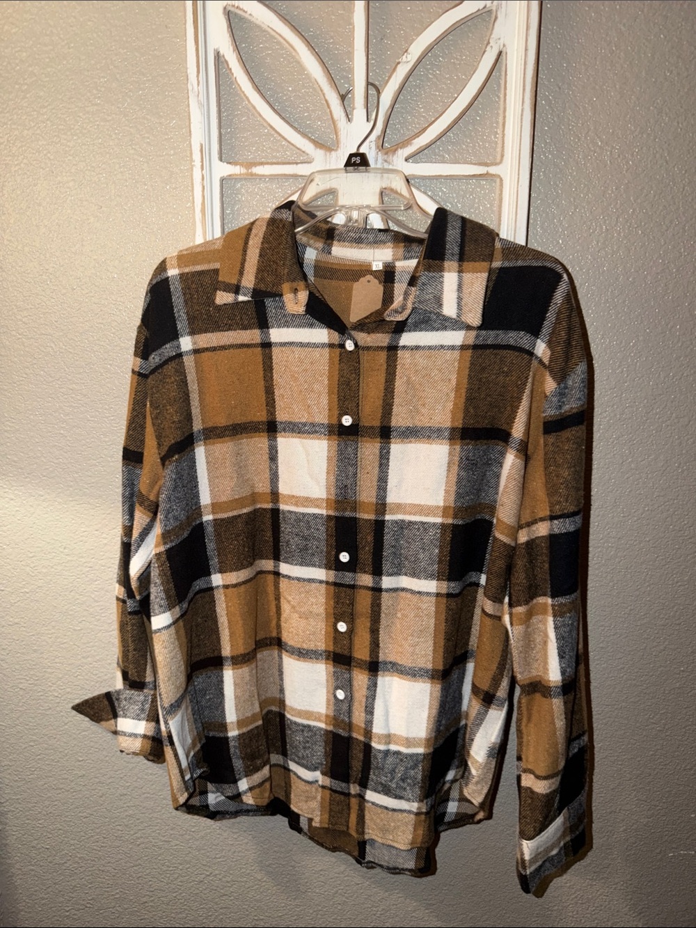 Men's Casual Plaid Button-Up Shirt - Brown/Black/White